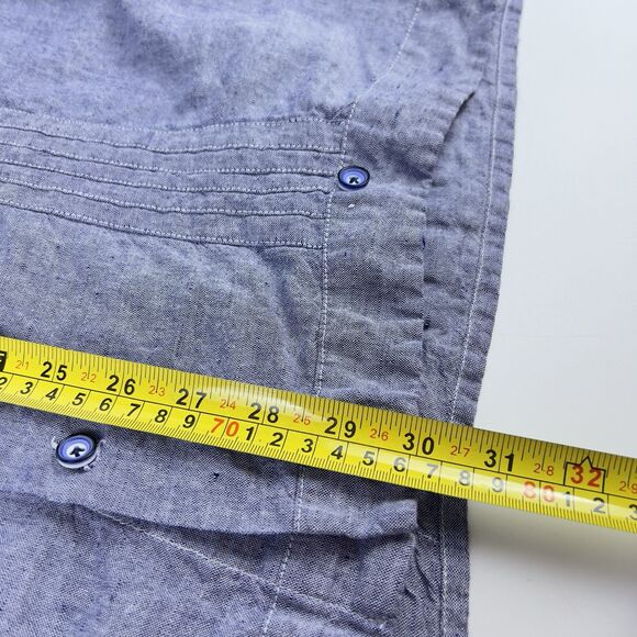 C.Constant Abidjan‎ Guayabera Shirt Sz 44 Blue Cotton Linen Feel Long Sleeve - Picture 12 of 12